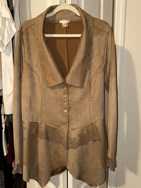 VENUS Brown Suede-Style Button Front Jacket